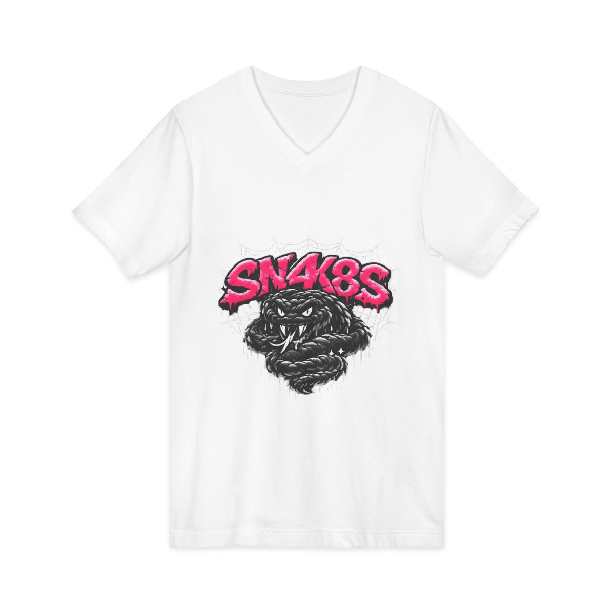 SN4K8S Snake Graphic V-Neck Tee — Bold Streetwear Shirt with Pink Logo