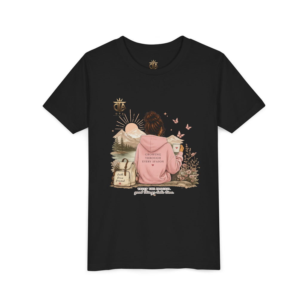 Youth Tee – Cozy Nature Graphic "Adventure Begins" Shirt for Girls