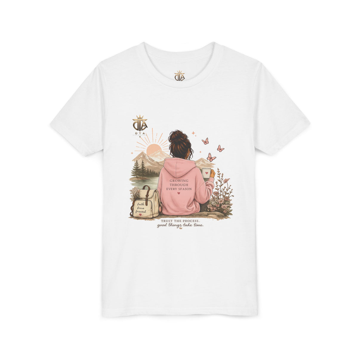 Youth Tee – Cozy Nature Graphic "Adventure Begins" Shirt for Girls