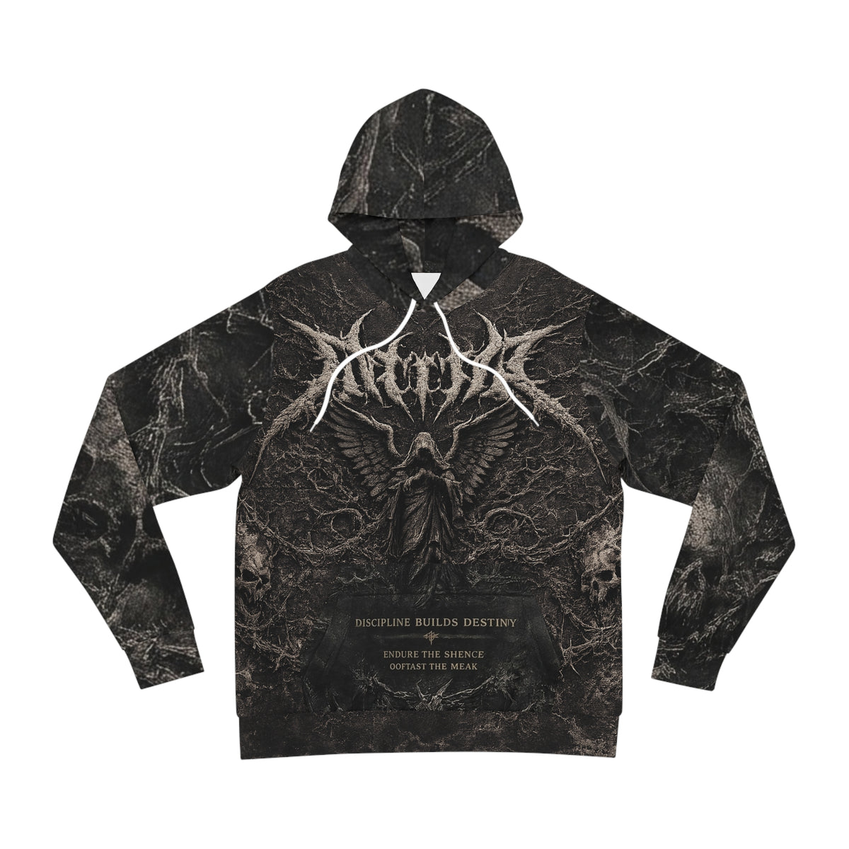 Gothic Marble Angel Hoodie – "Discipline Builds Destiny" All-Over Print