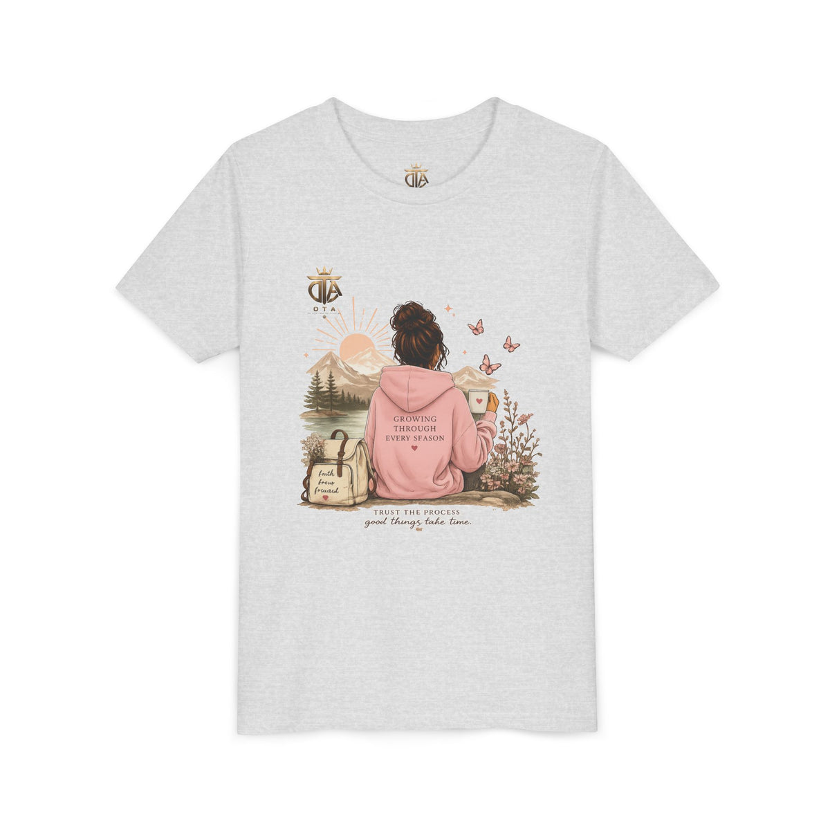 Youth Tee – Cozy Nature Graphic "Adventure Begins" Shirt for Girls