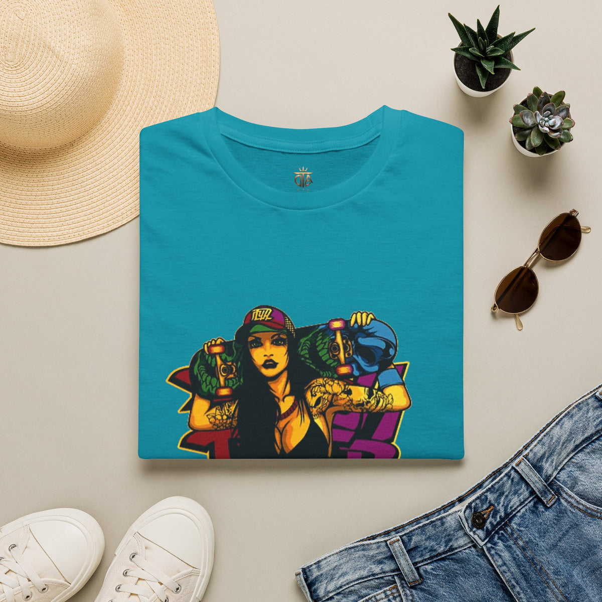 Graphic Tee — Retro Urban Girl Skateboard Street Art Design