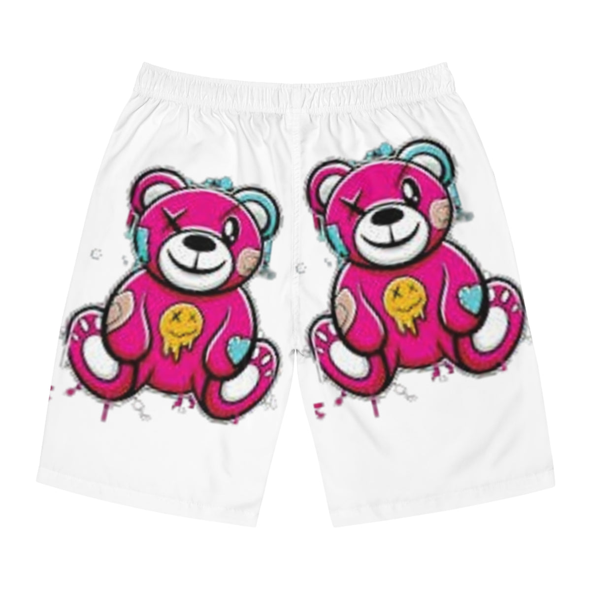 Men's Board Shorts — Distressed Joker Smile & Pink Graffiti Teddy All-Over Print