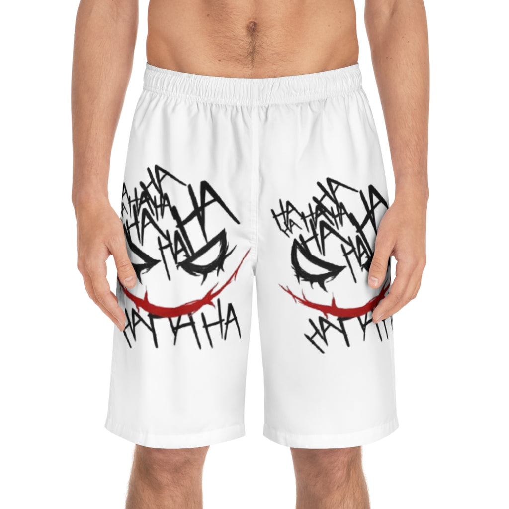 Men's Board Shorts — Distressed Joker Smile & Pink Graffiti Teddy All-Over Print