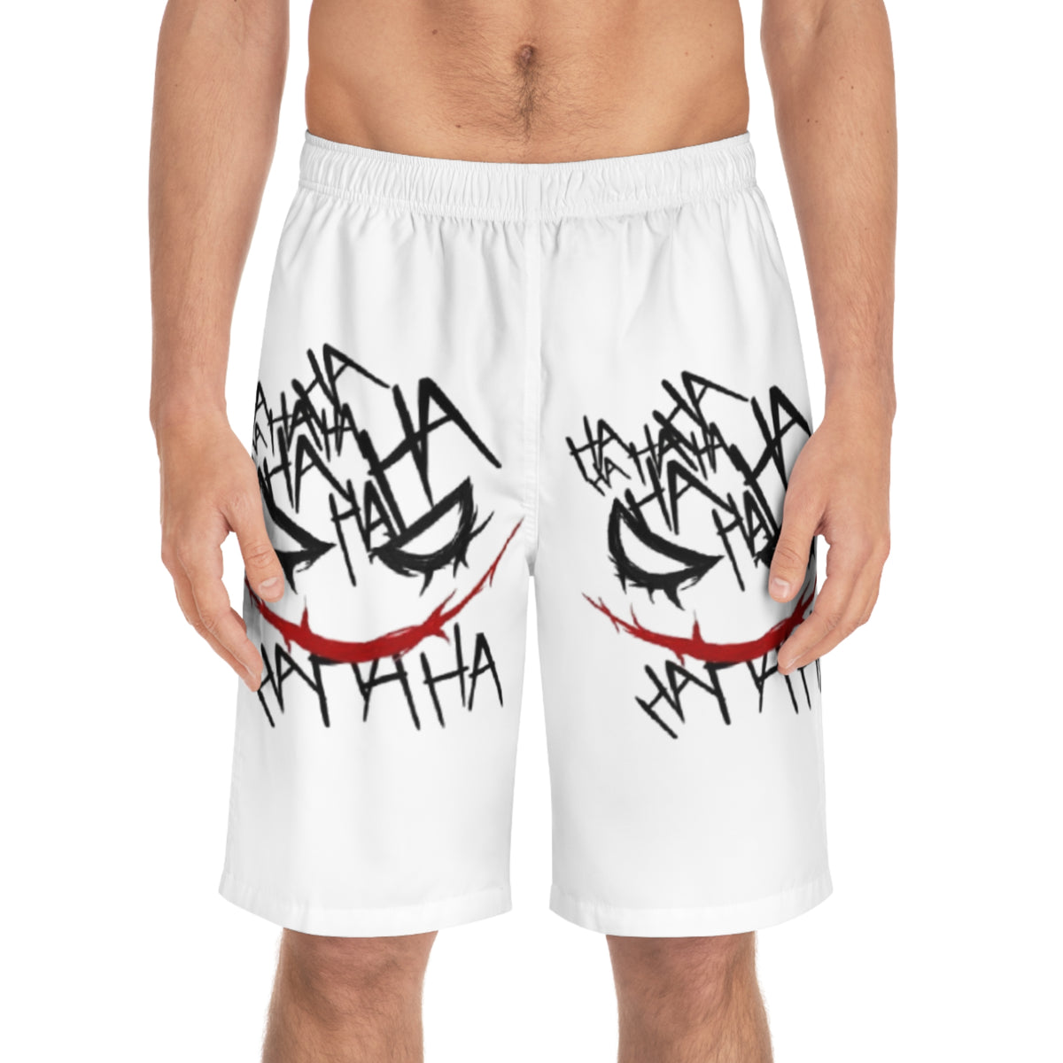 Men's Board Shorts — Distressed Joker Smile & Pink Graffiti Teddy All-Over Print