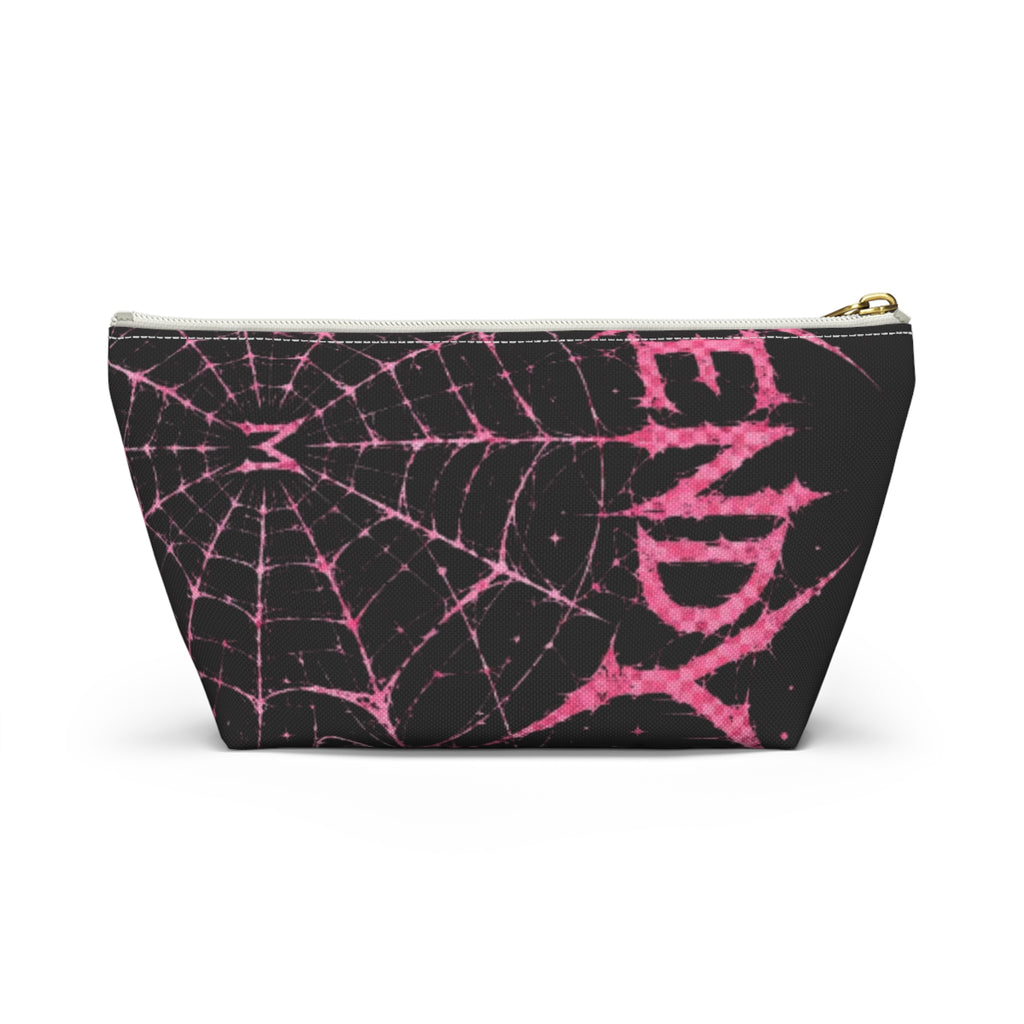 Spider Web Accessory Pouch — Pink Gothic 'End' T‑Bottom Makeup Bag