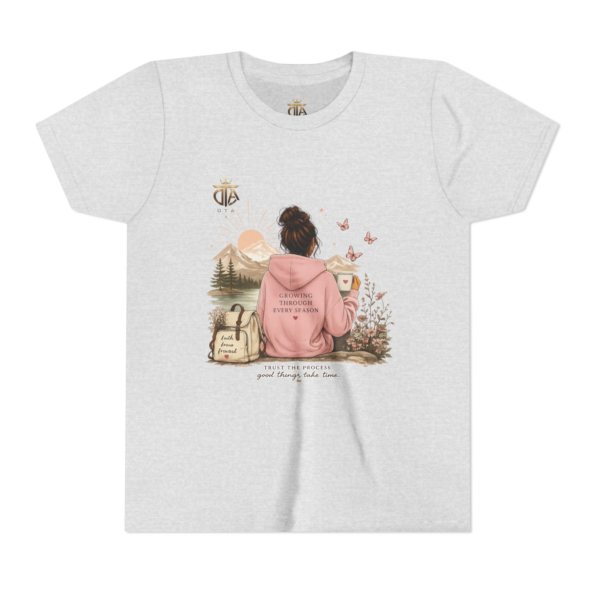 Youth Tee – Cozy Nature Graphic "Adventure Begins" Shirt for Girls