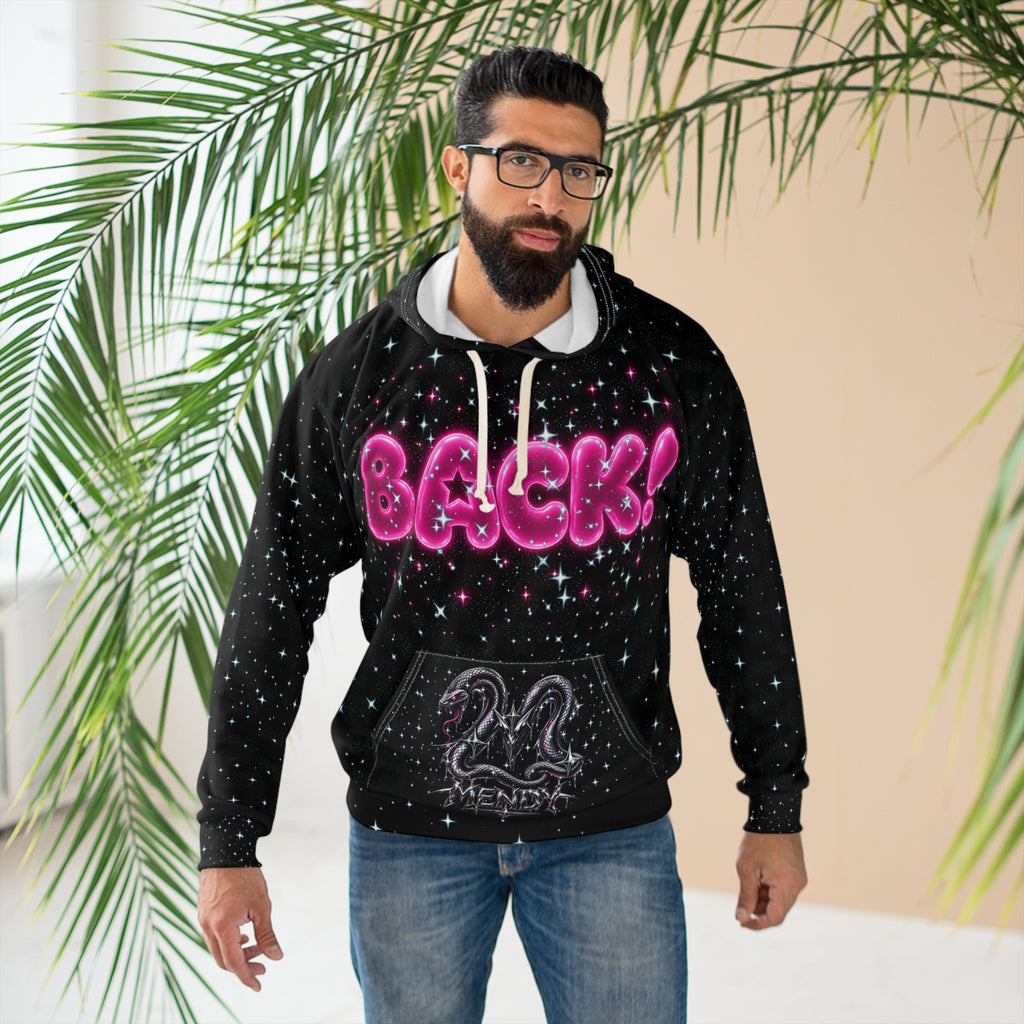 Zodiac Serpent Hoodie — "BACK!" Sparkle Snake Graphic Pullover (Mendy)