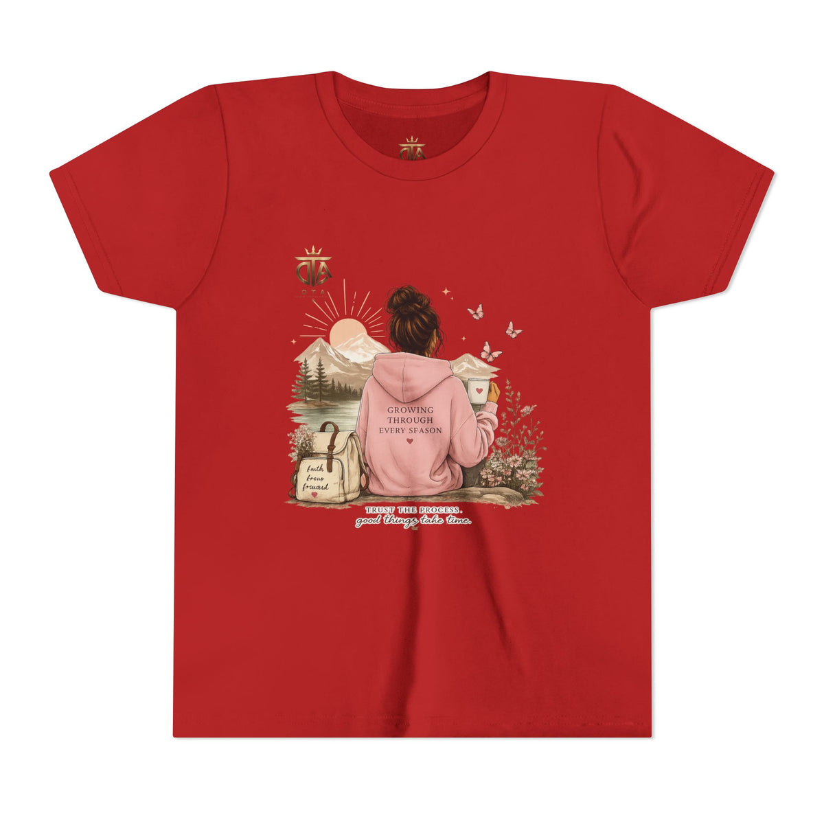 Youth Tee – Cozy Nature Graphic "Adventure Begins" Shirt for Girls