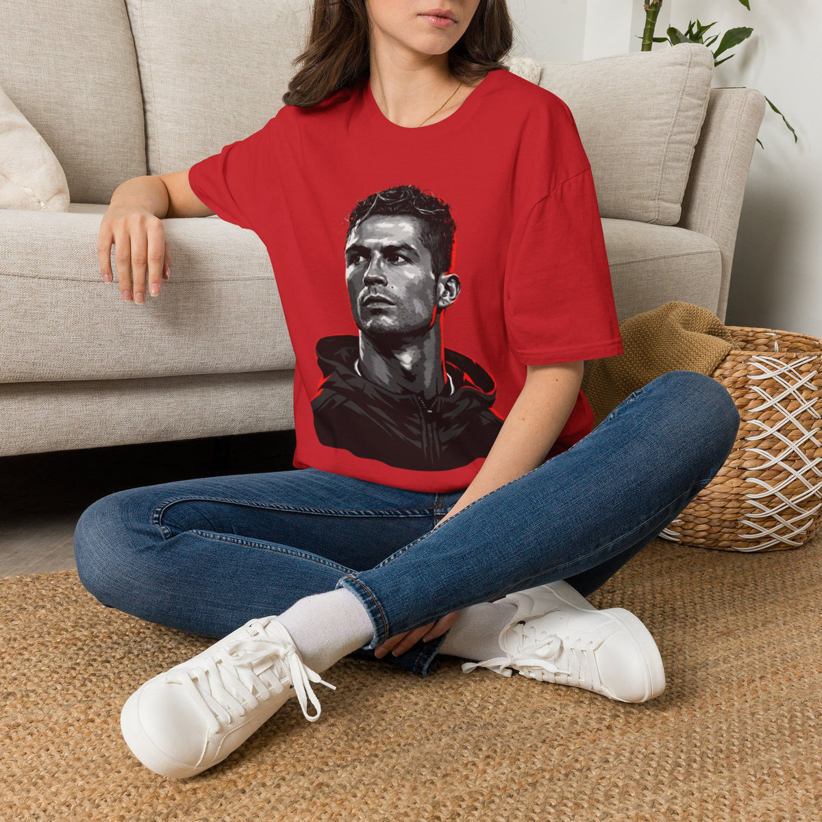 Graphic Portrait T-Shirt — Bold Monochrome Ronaldo Face Print