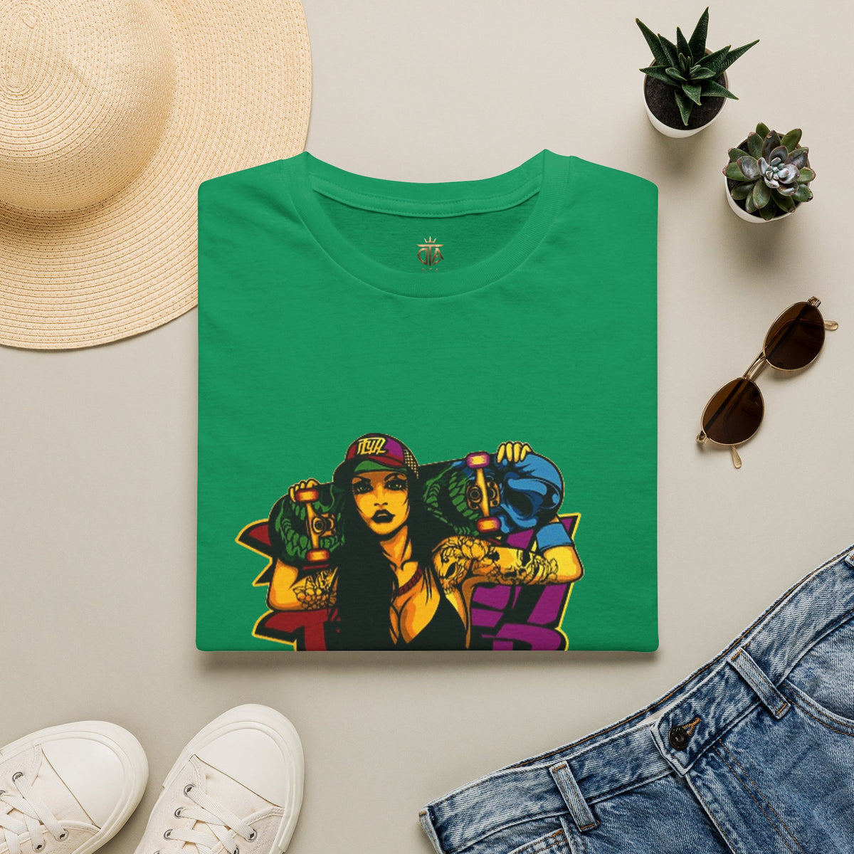 Graphic Tee — Retro Urban Girl Skateboard Street Art Design