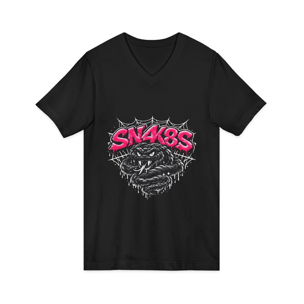 SN4K8S Snake Graphic V-Neck Tee — Bold Streetwear Shirt with Pink Logo