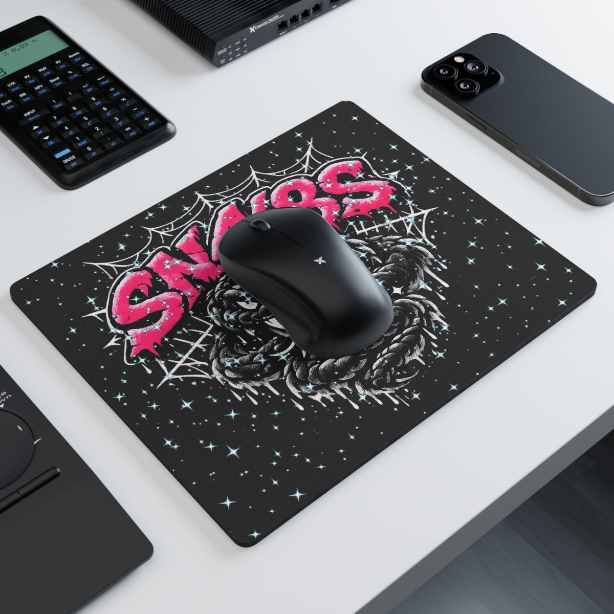 Snake Graphic Mouse Pad — ‘SN4K8S’ Retro Punk Gaming Desk Mat