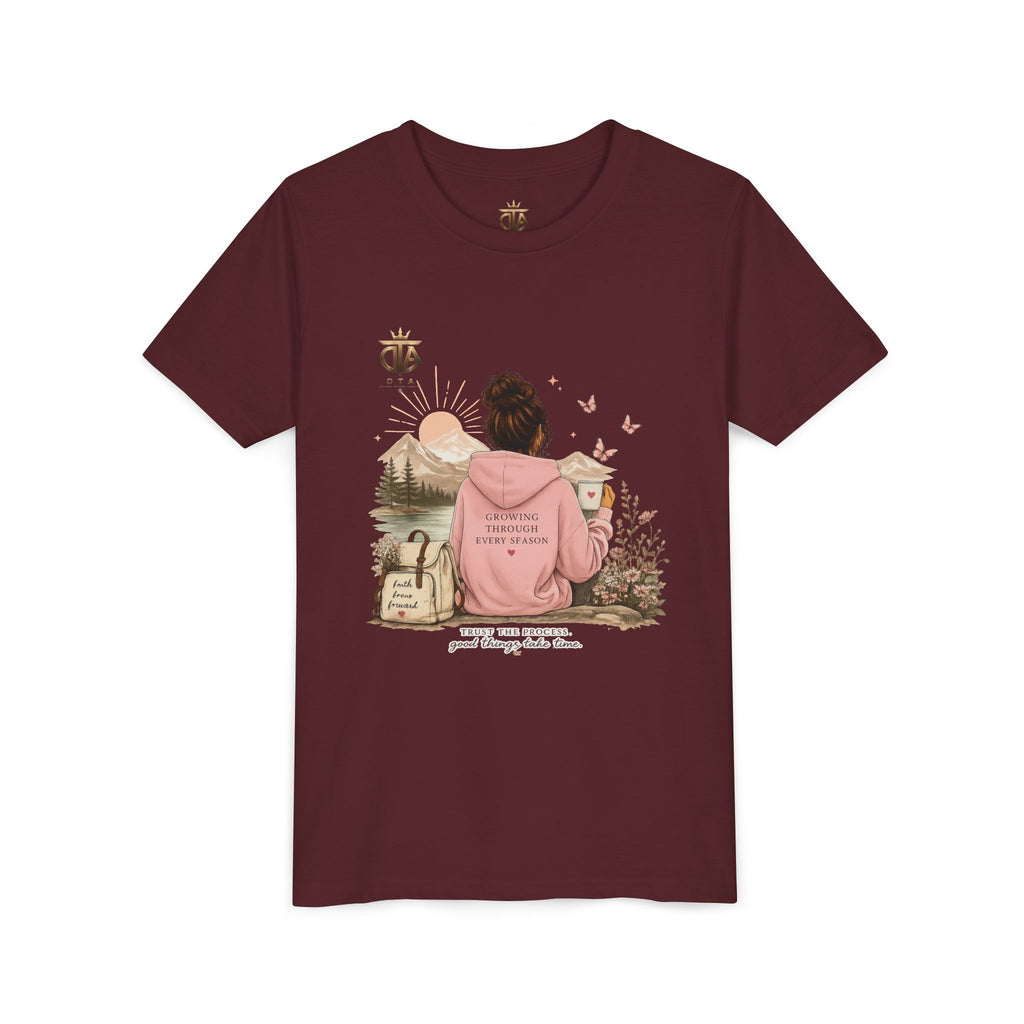 Youth Tee – Cozy Nature Graphic "Adventure Begins" Shirt for Girls