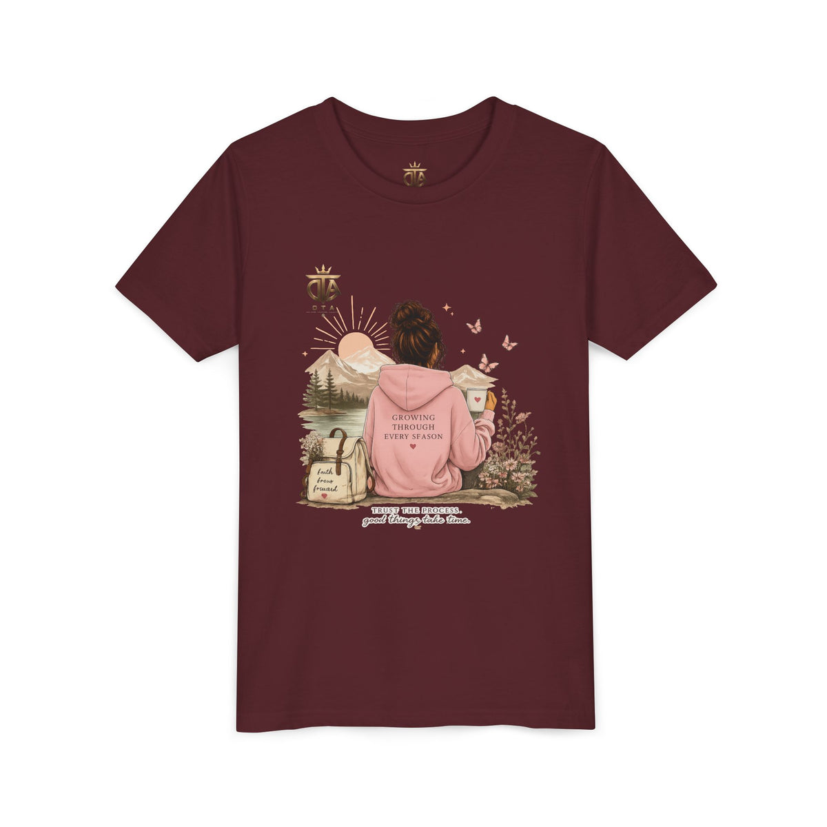 Youth Tee – Cozy Nature Graphic "Adventure Begins" Shirt for Girls