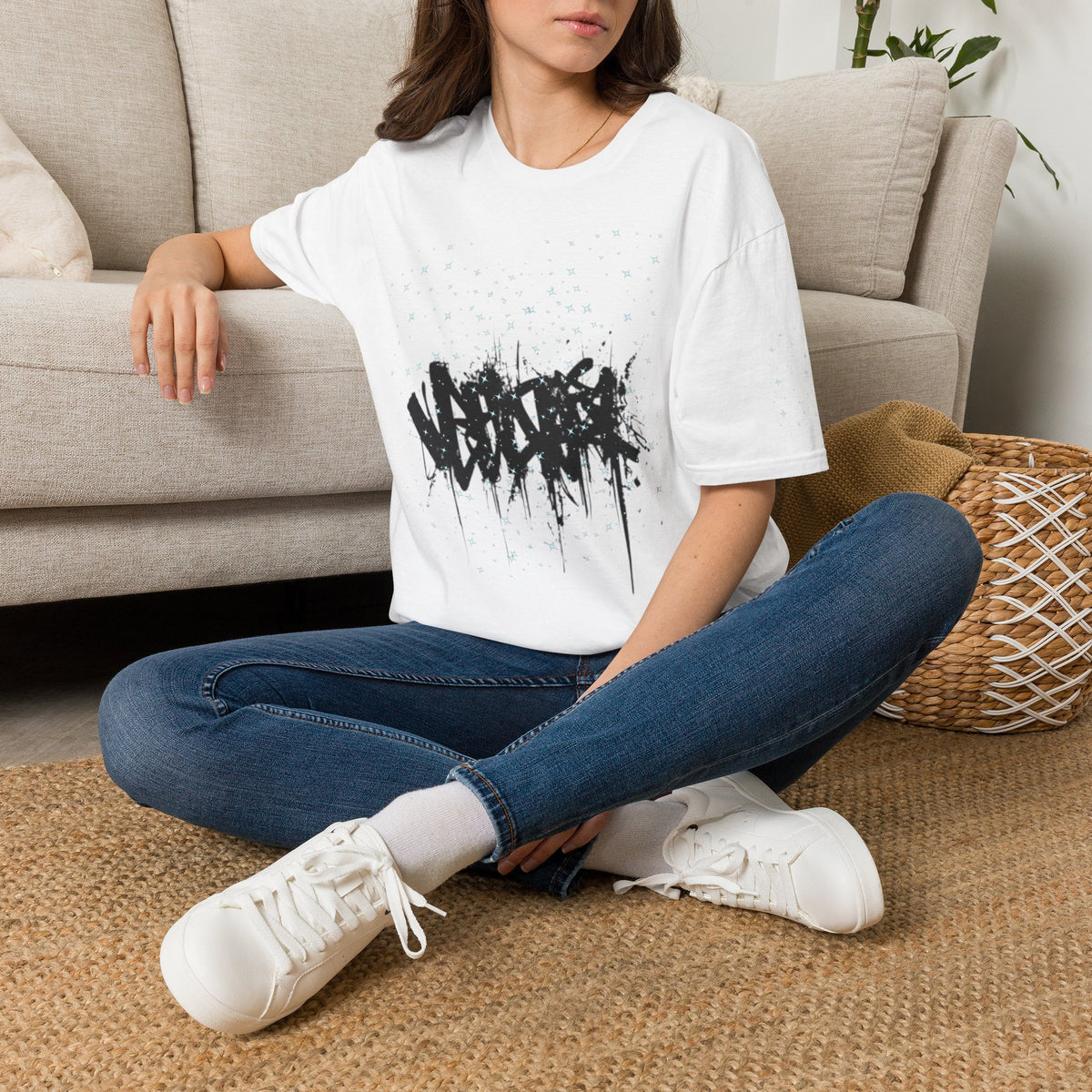 Abstract Urban Graffiti T-Shirt — Edgy Black Splatter Streetwear Tee