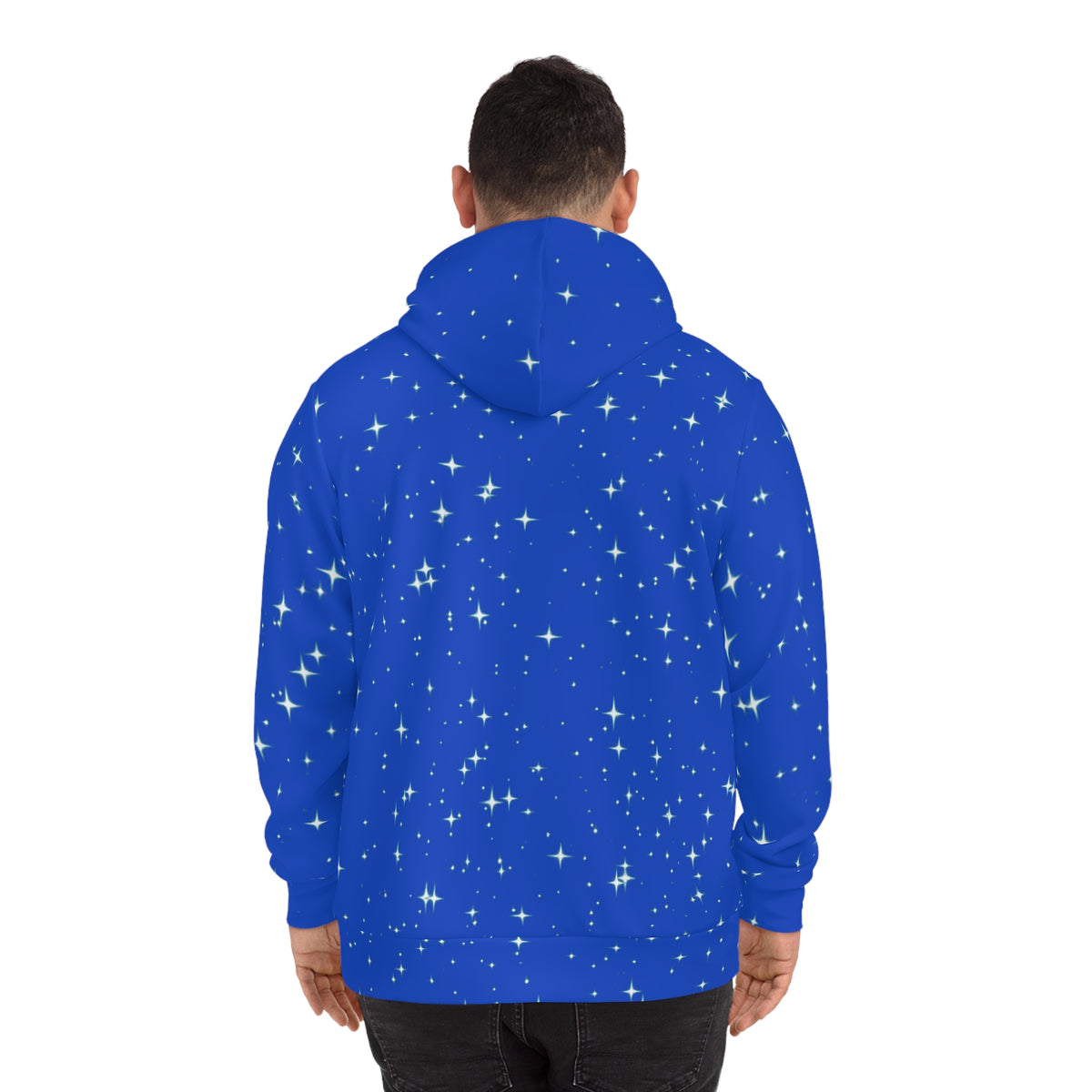 Starry Blue "BACK!" Hoodie — Bold Bubble Letter Graphic Pullover