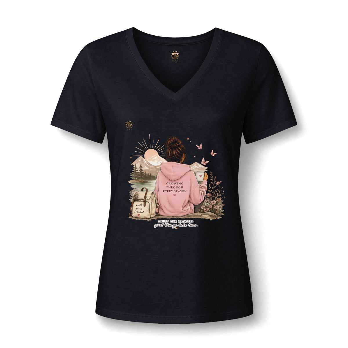 Relaxed V-Neck Tee — 'Leave the Map, Find Yourself' Cozy Adventure Shirt