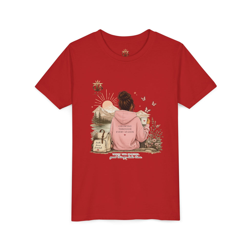 Youth Tee – Cozy Nature Graphic "Adventure Begins" Shirt for Girls