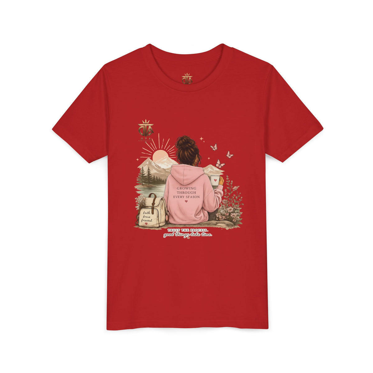 Youth Tee – Cozy Nature Graphic "Adventure Begins" Shirt for Girls
