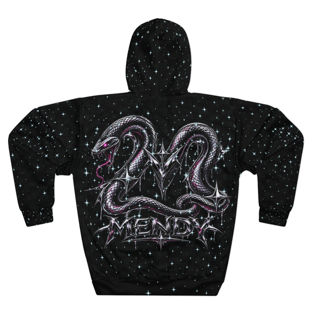 Zodiac Serpent Hoodie — "BACK!" Sparkle Snake Graphic Pullover (Mendy)