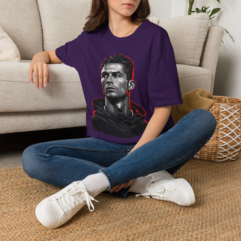 Graphic Portrait T-Shirt — Bold Monochrome Ronaldo Face Print