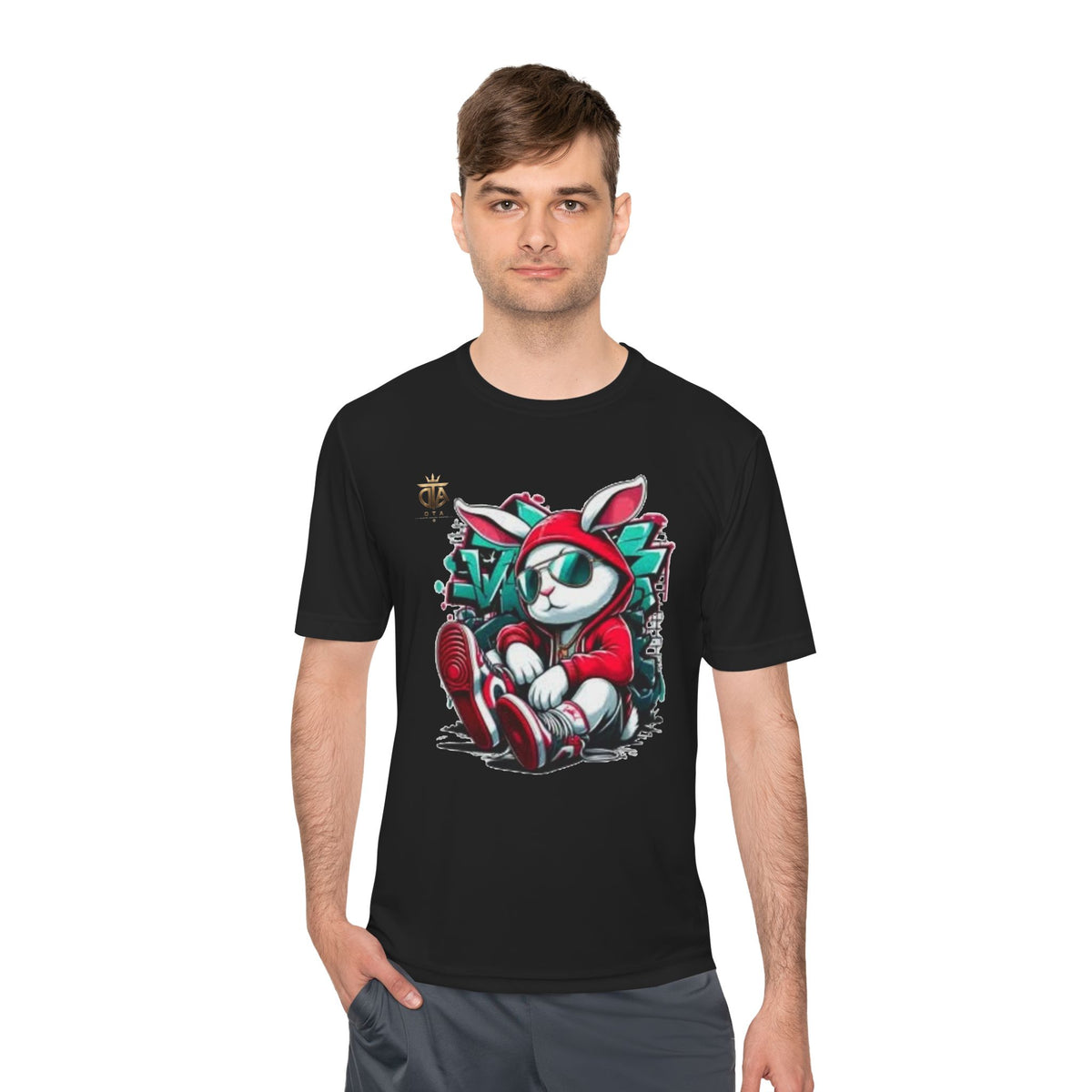 Cat Streetwear Tee — Cool Bunny in Hoodie Graphic Moisture-Wicking Shirt