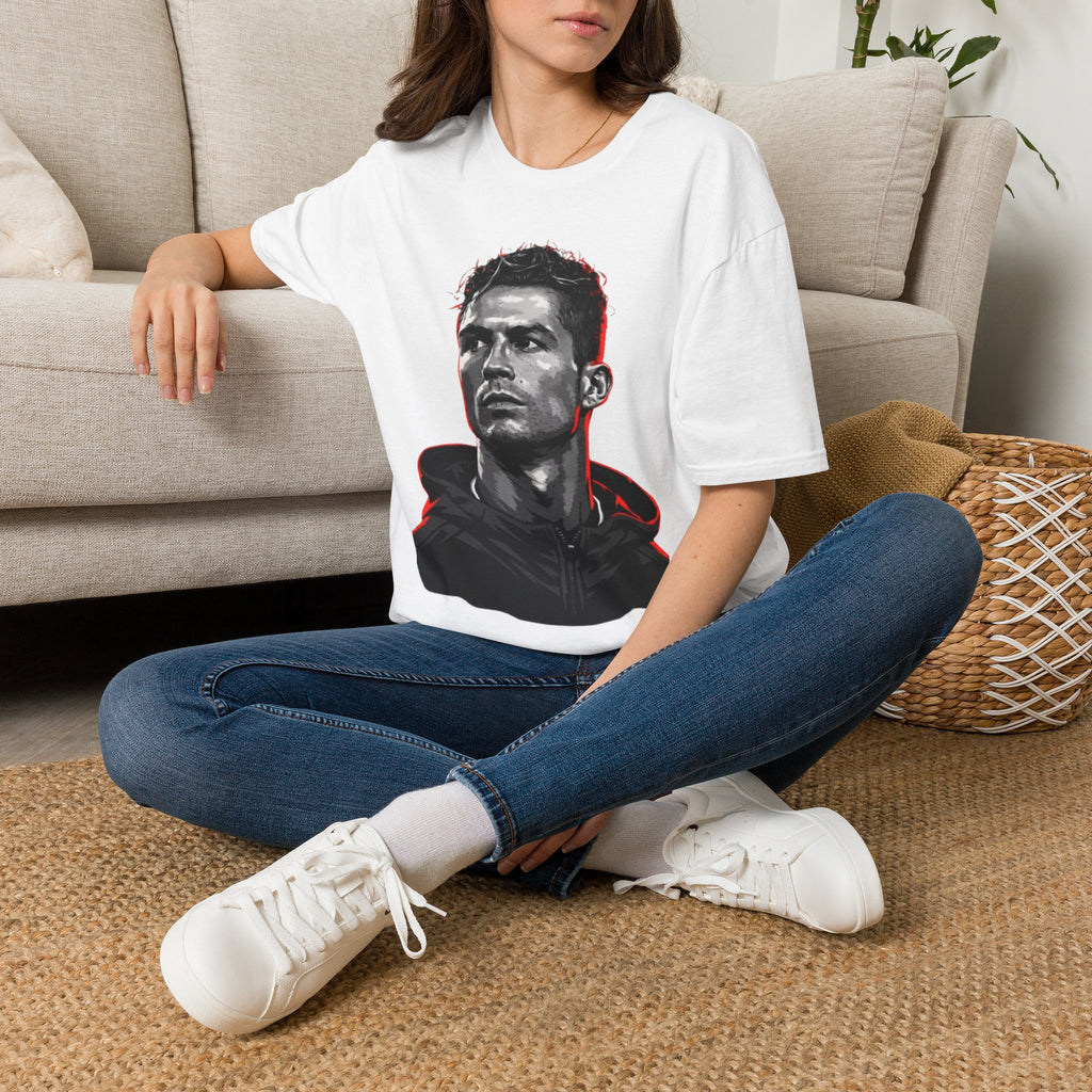 Graphic Portrait T-Shirt — Bold Monochrome Ronaldo Face Print
