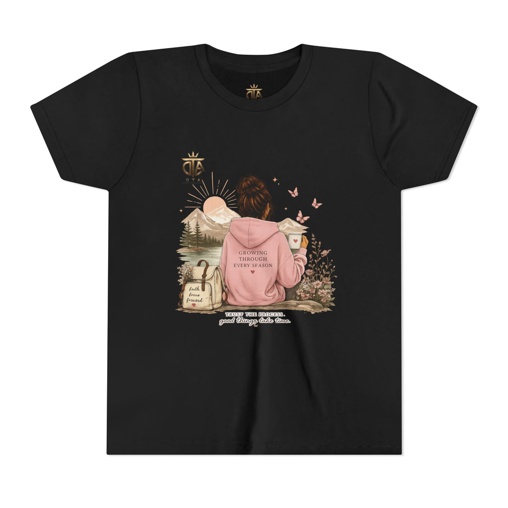 Youth Tee – Cozy Nature Graphic "Adventure Begins" Shirt for Girls