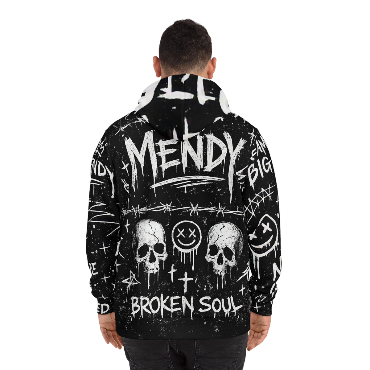 Mendy Graffiti Hoodie — 'Broken Soul' Black Streetwear