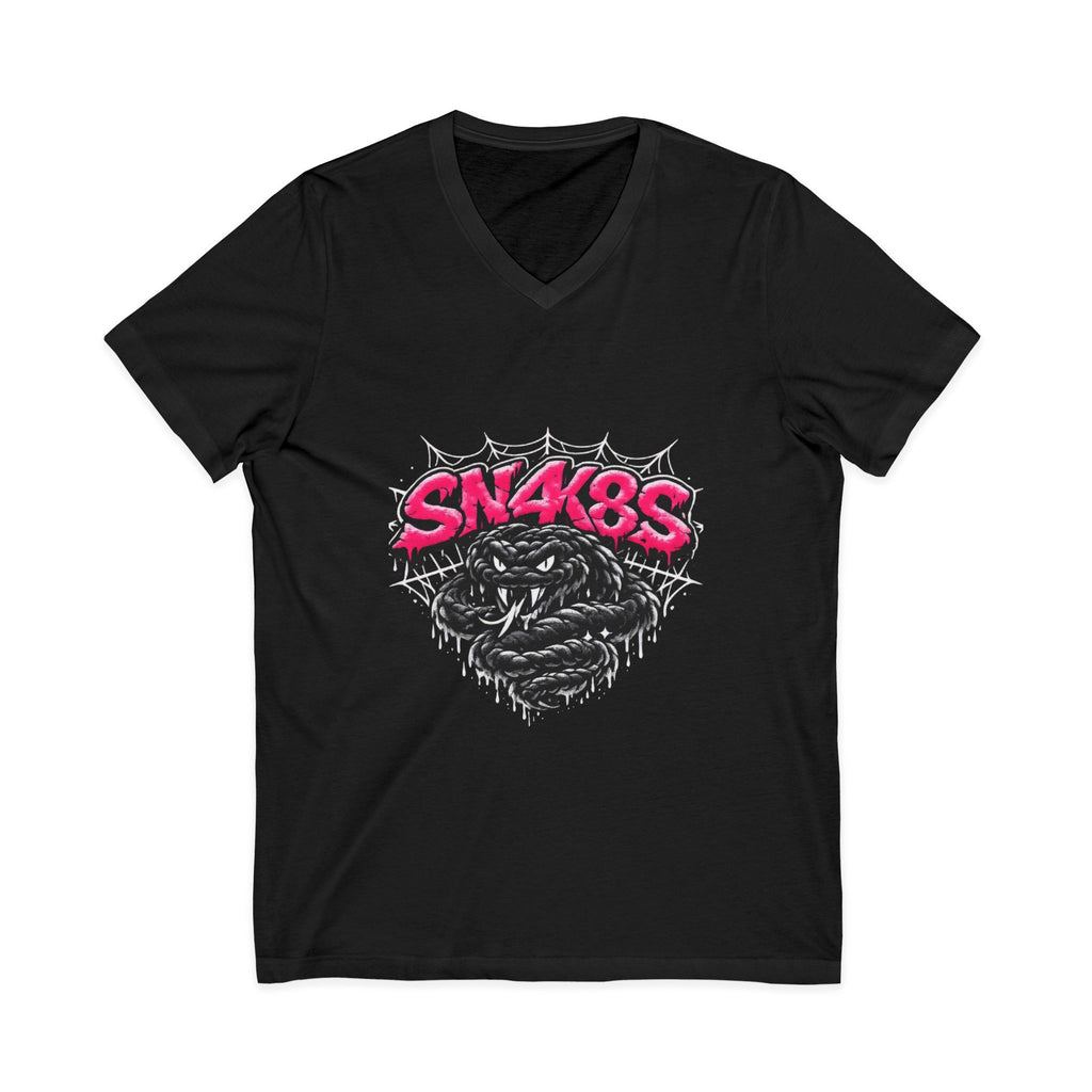 SN4K8S Snake Graphic V-Neck Tee — Bold Streetwear Shirt with Pink Logo