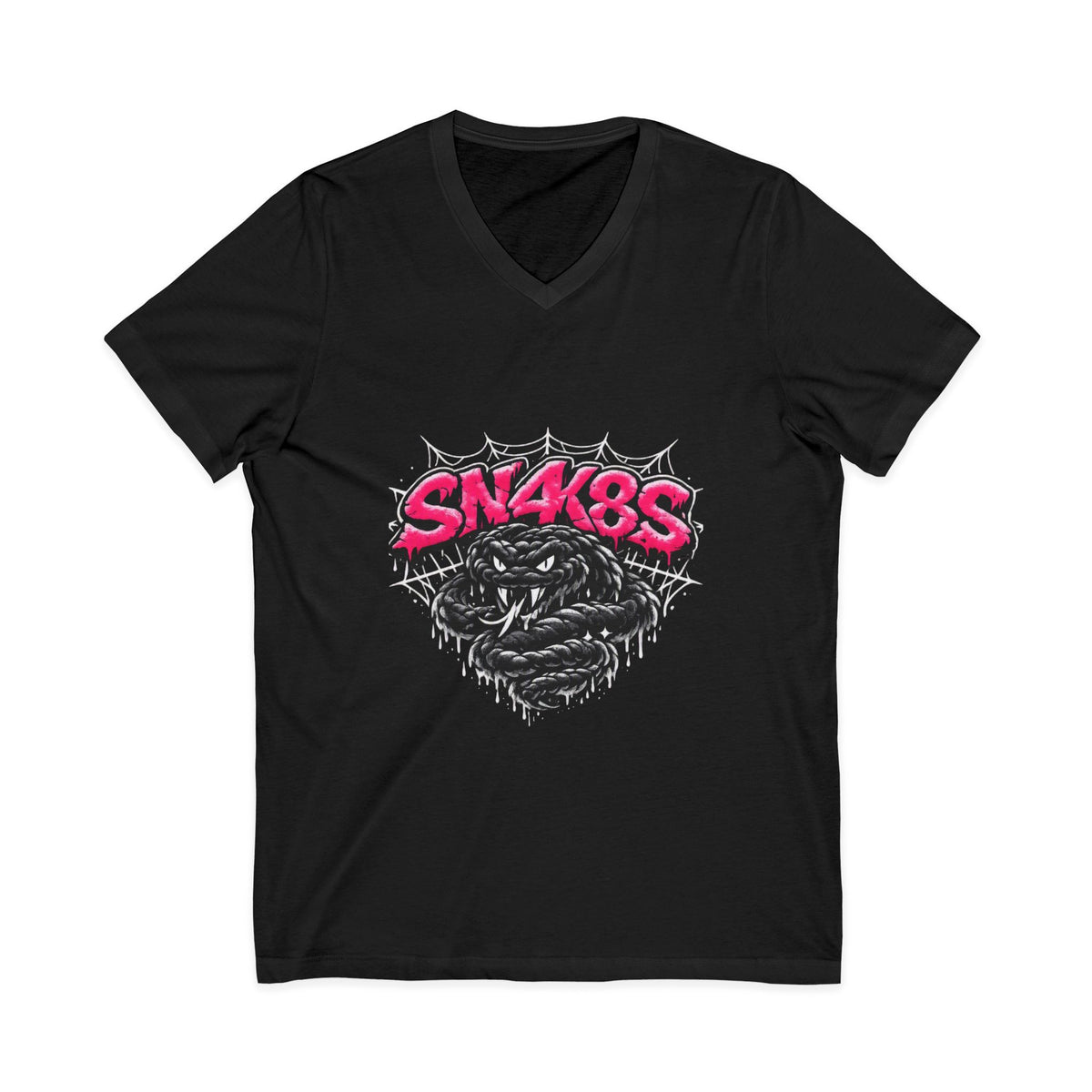 SN4K8S Snake Graphic V-Neck Tee — Bold Streetwear Shirt with Pink Logo