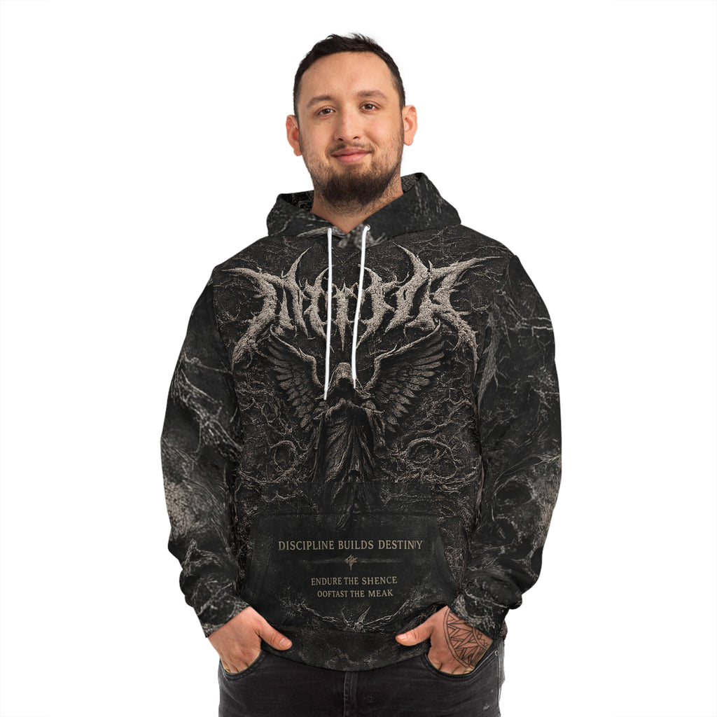 Gothic Marble Angel Hoodie – "Discipline Builds Destiny" All-Over Print