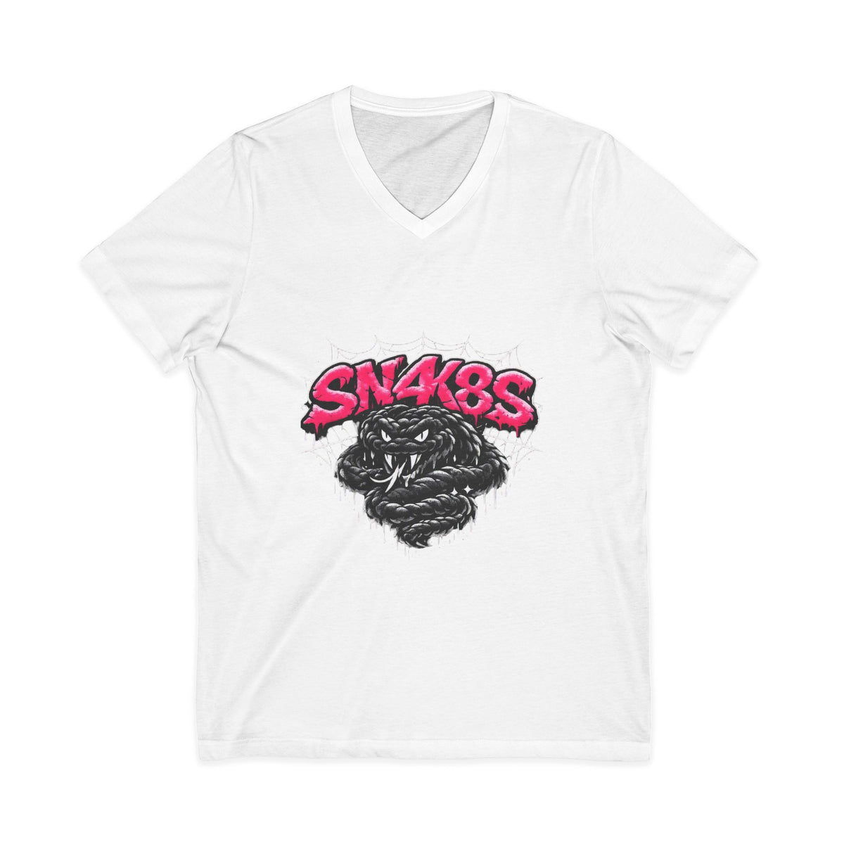 SN4K8S Snake Graphic V-Neck Tee — Bold Streetwear Shirt with Pink Logo