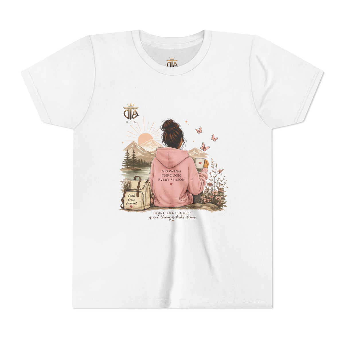 Youth Tee – Cozy Nature Graphic "Adventure Begins" Shirt for Girls