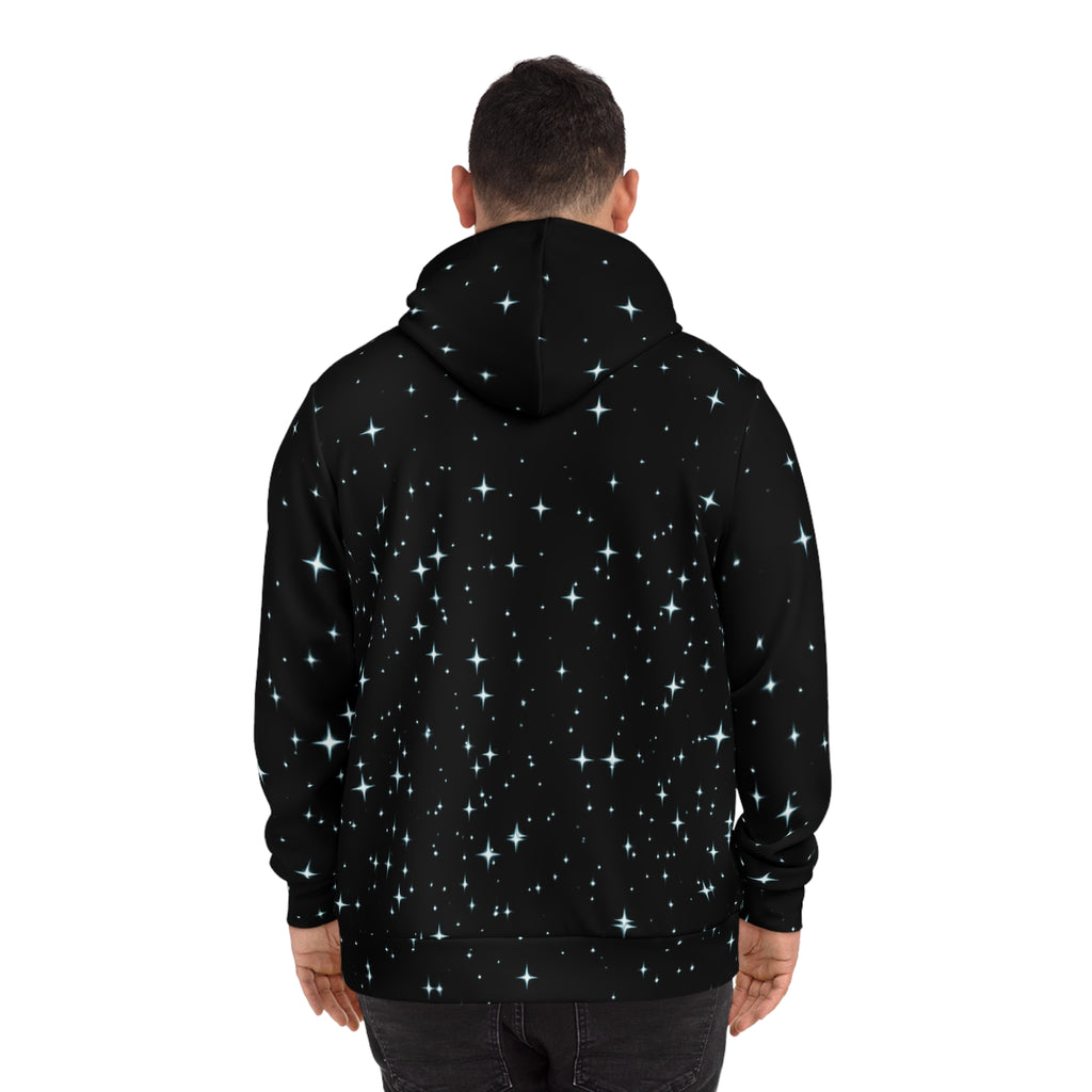 Starry 'BACK!' Graphic Hoodie — Neon Bubble Letter Space Sweatshirt