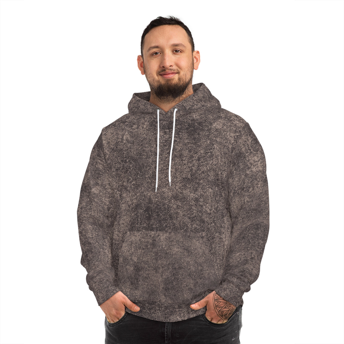 Brown Distressed Fashion Hoodie with Minimal Crown Accent