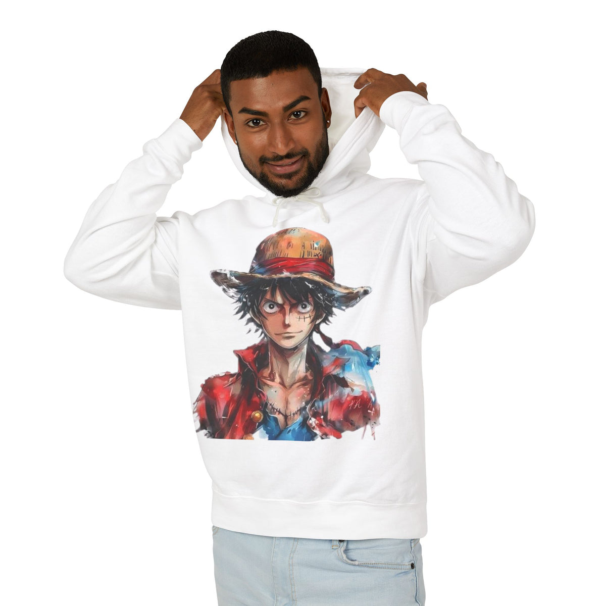 Anime Straw Hat Pirate Hoodie — Luffy Portrait Graphic Sweatshirt