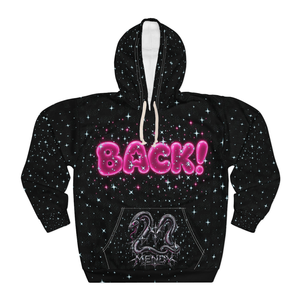 Zodiac Serpent Hoodie — "BACK!" Sparkle Snake Graphic Pullover (Mendy)