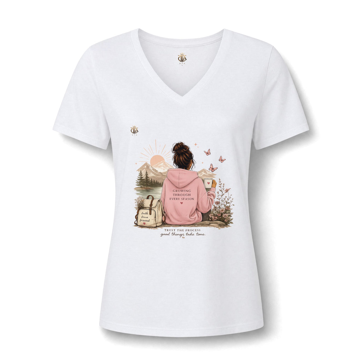 Relaxed V-Neck Tee — 'Leave the Map, Find Yourself' Cozy Adventure Shirt