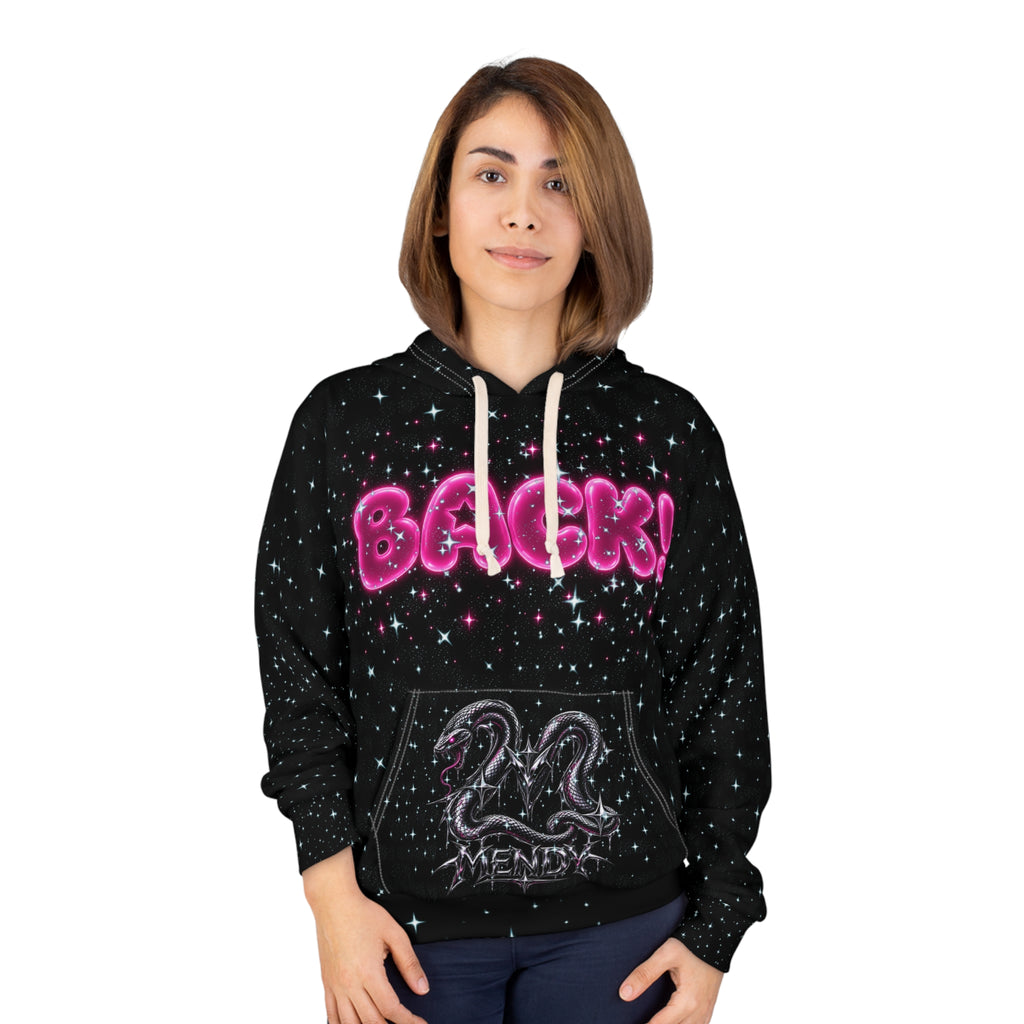 Zodiac Serpent Hoodie — "BACK!" Sparkle Snake Graphic Pullover (Mendy)