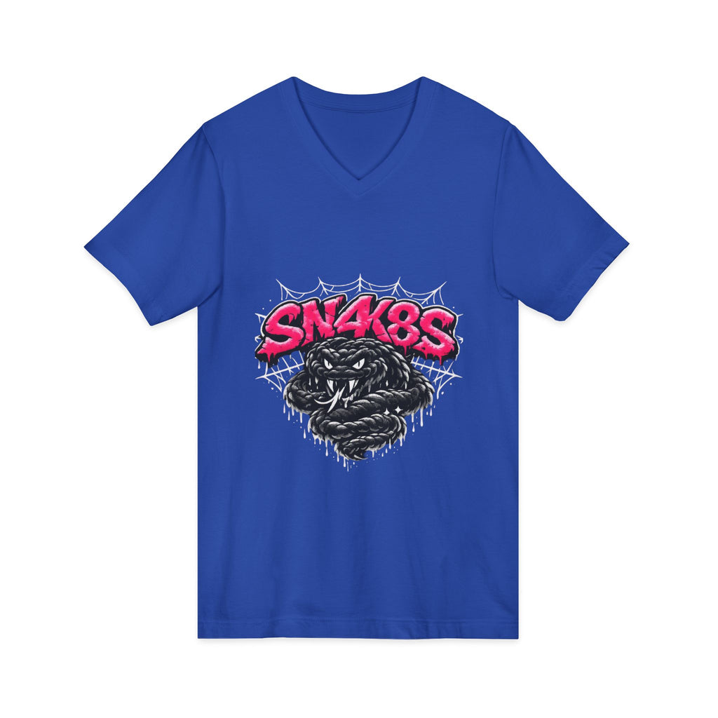 SN4K8S Snake Graphic V-Neck Tee — Bold Streetwear Shirt with Pink Logo