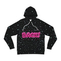 Starry 'BACK!' Graphic Hoodie — Neon Bubble Letter Space Sweatshirt